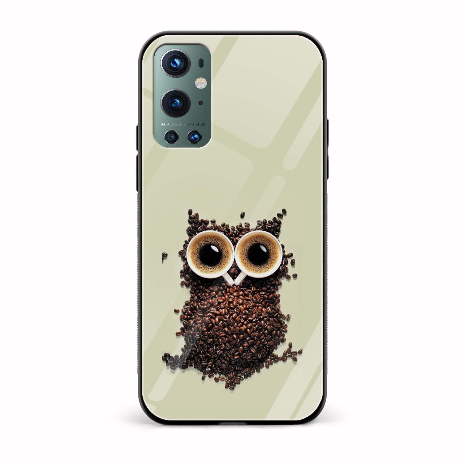 Coffee With Owl Printed Glass Back Phone Case Coffee With Owl Printed Glass Back Phone Case - Image 1