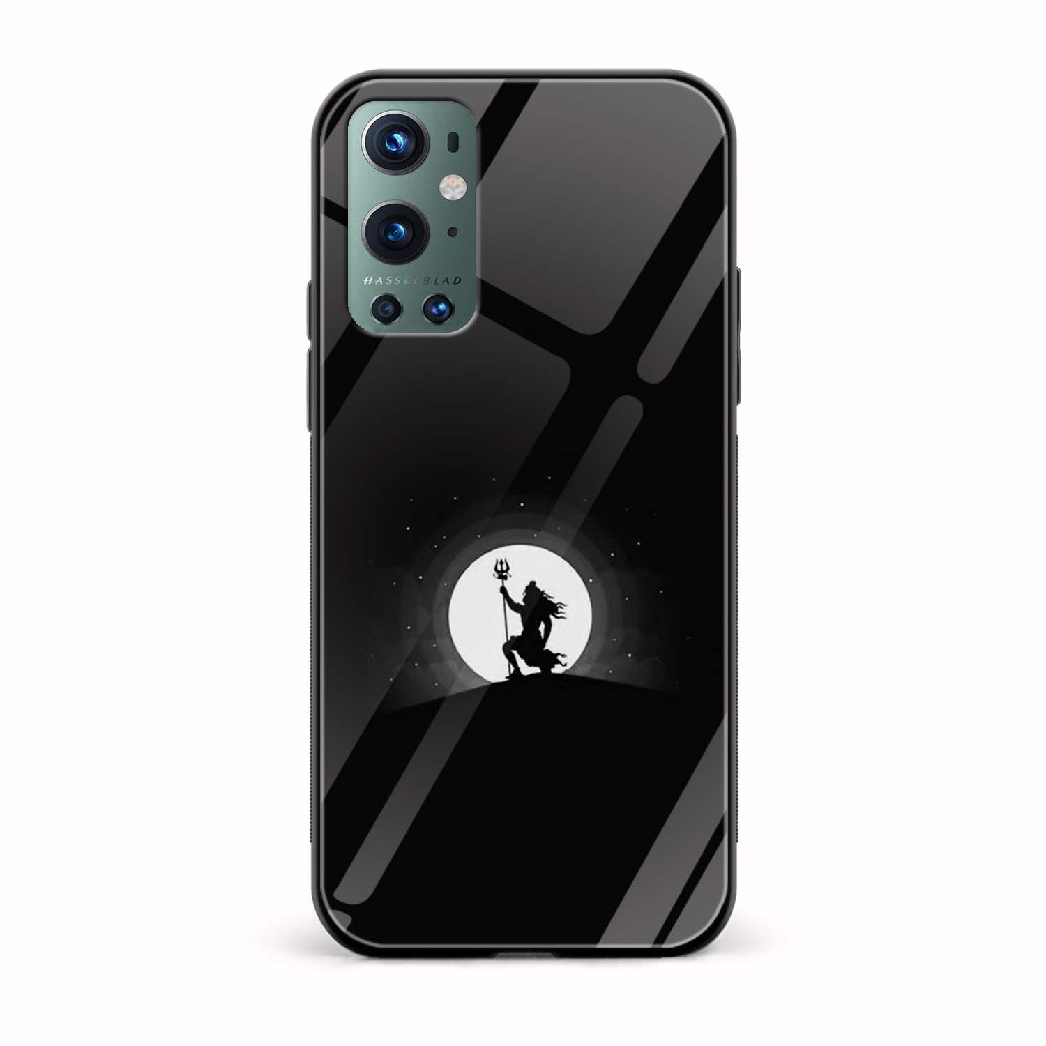 Black and White Lord Shiva Printed Glass Back Phone Case Black and White Lord Shiva Printed Glass Back Phone Case - Image 1