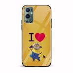 I Love Minion Printed Glass Back Phone Case
