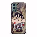 Nerdy Shinchan Printed Glass Back Phone Case