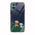 Shinchan and Shiro Printed Glass Back Phone Case