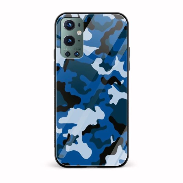 Camouflage Blue Printed Glass Back Phone Case