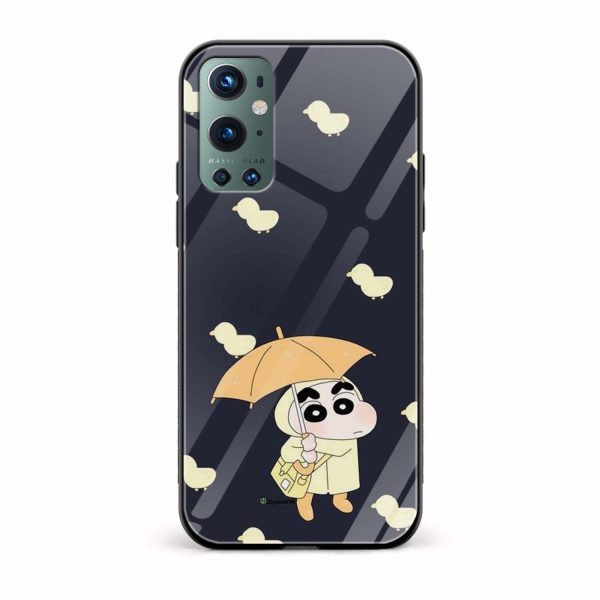 Shin Chan with Umbrella  Glass Back Phone Case