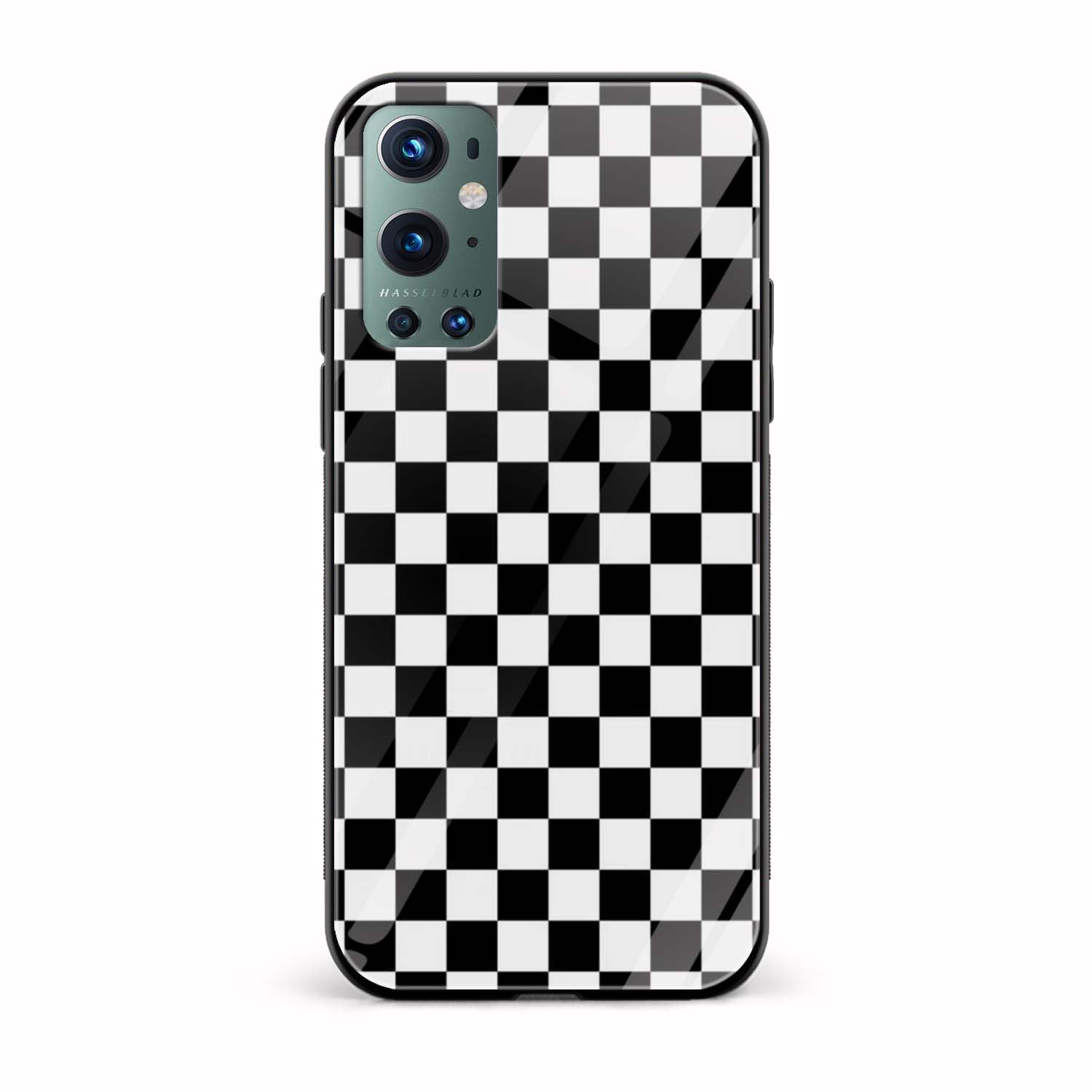 Black and White Checks Glass Back Phone Case Black and White Checks Glass Back Phone Case - Image 1